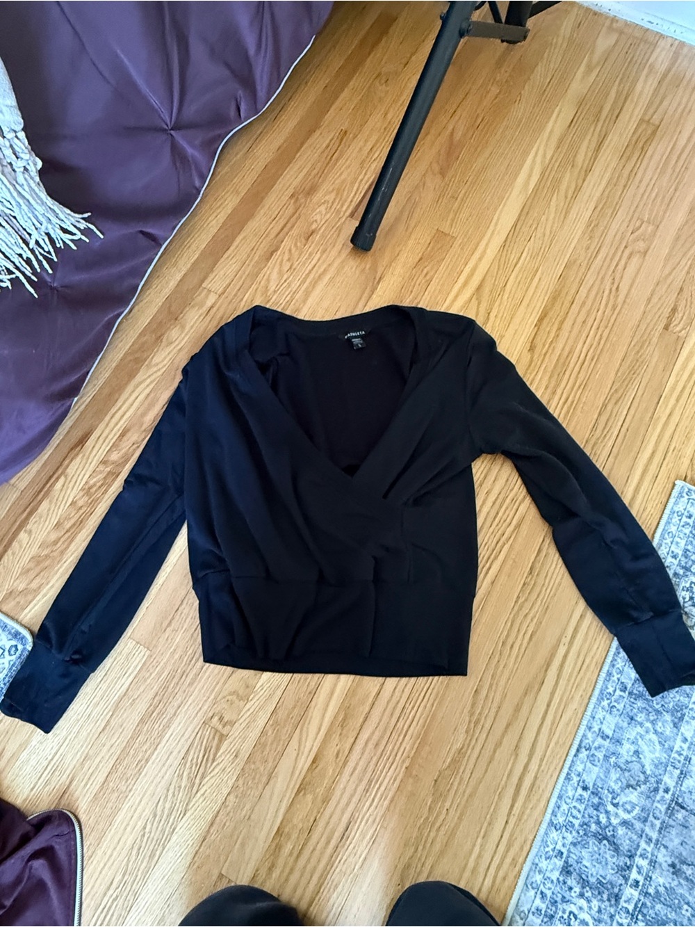 Athleta Black Long-Sleeve Wrap V-Neck Top